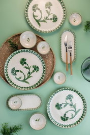 Hermia Juego de desayuno de porcelana 14 piezas Crema y Verde